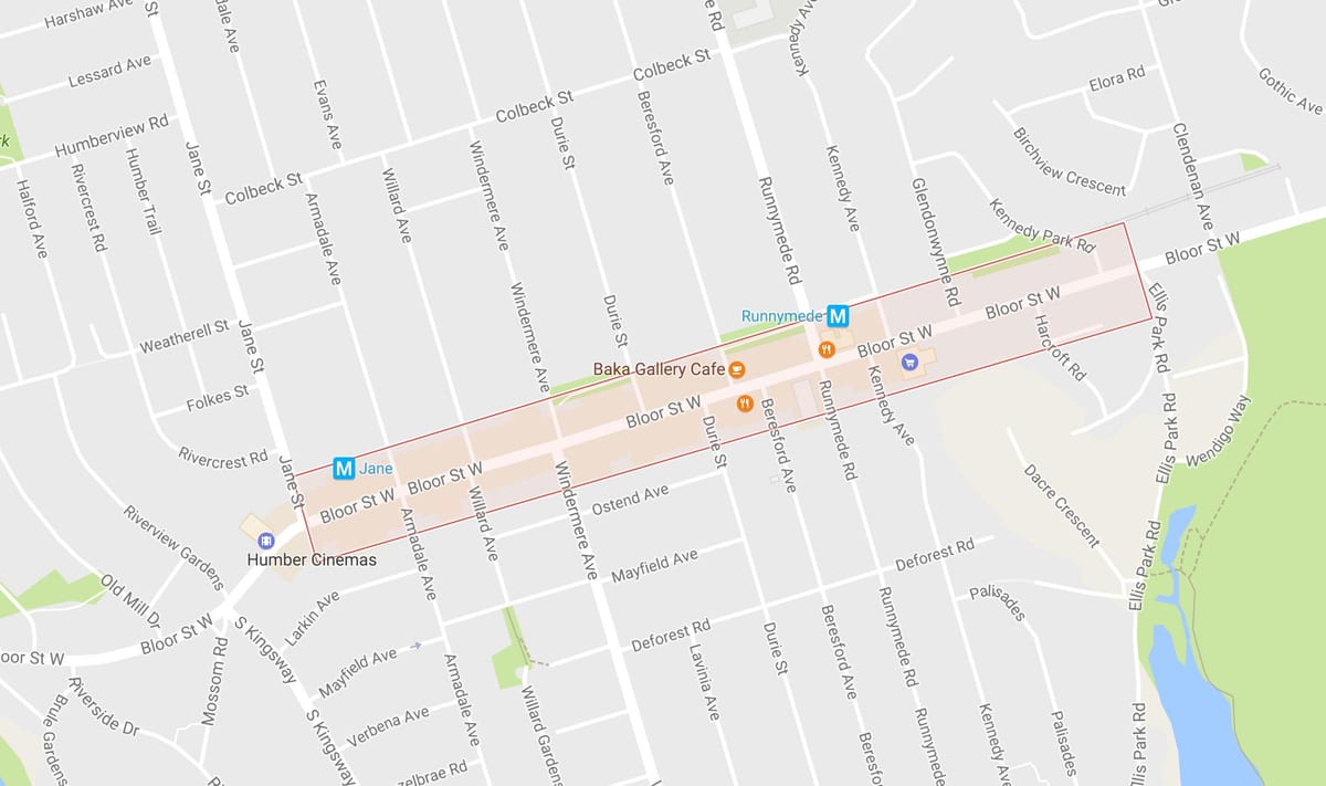Mapa Блур West Village dzielnicy Toronto