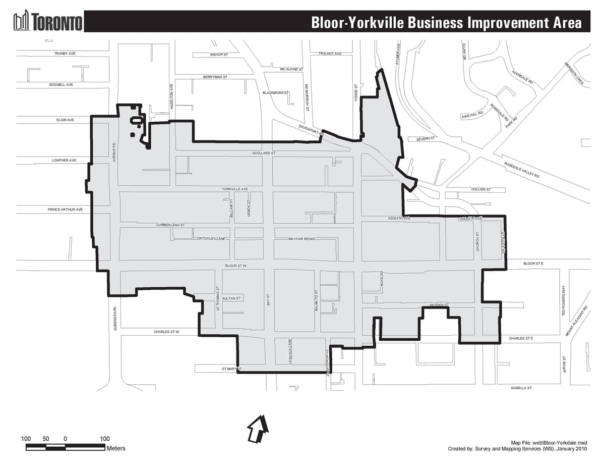 Mapa Блур-Yorkville granicy Toronto 