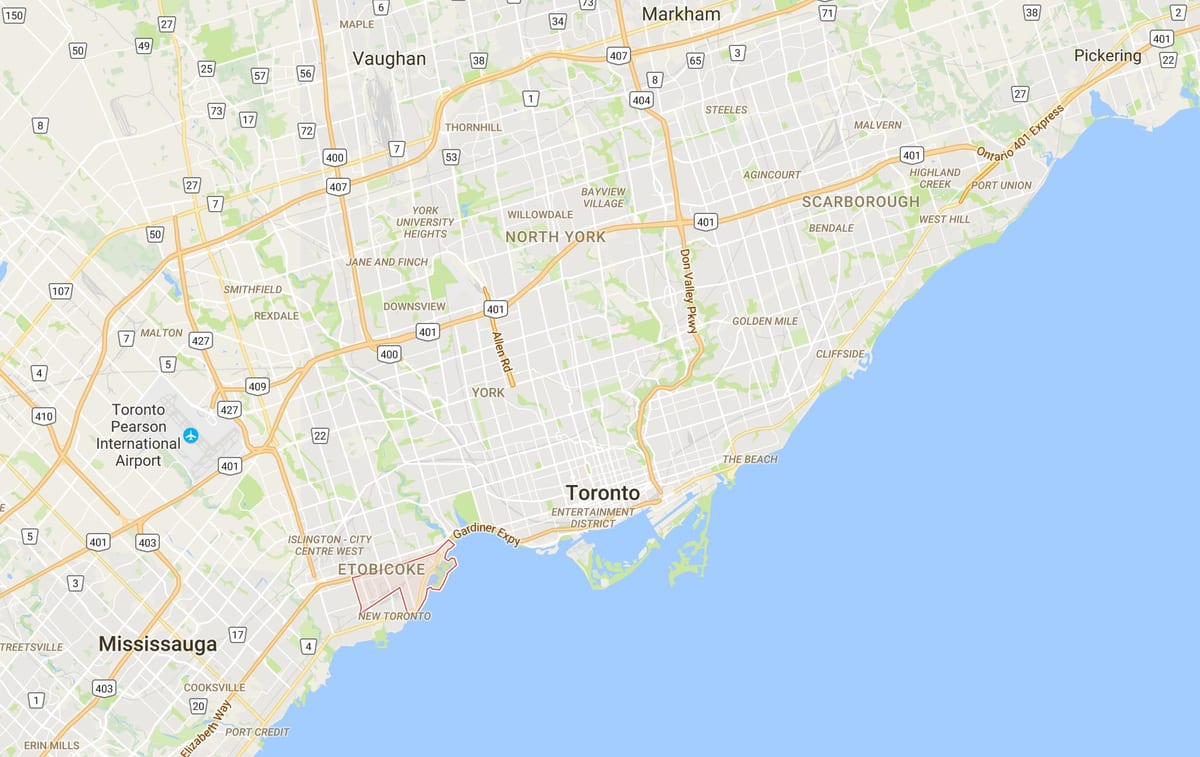 Mapa Мимико dzielnica Toronto
