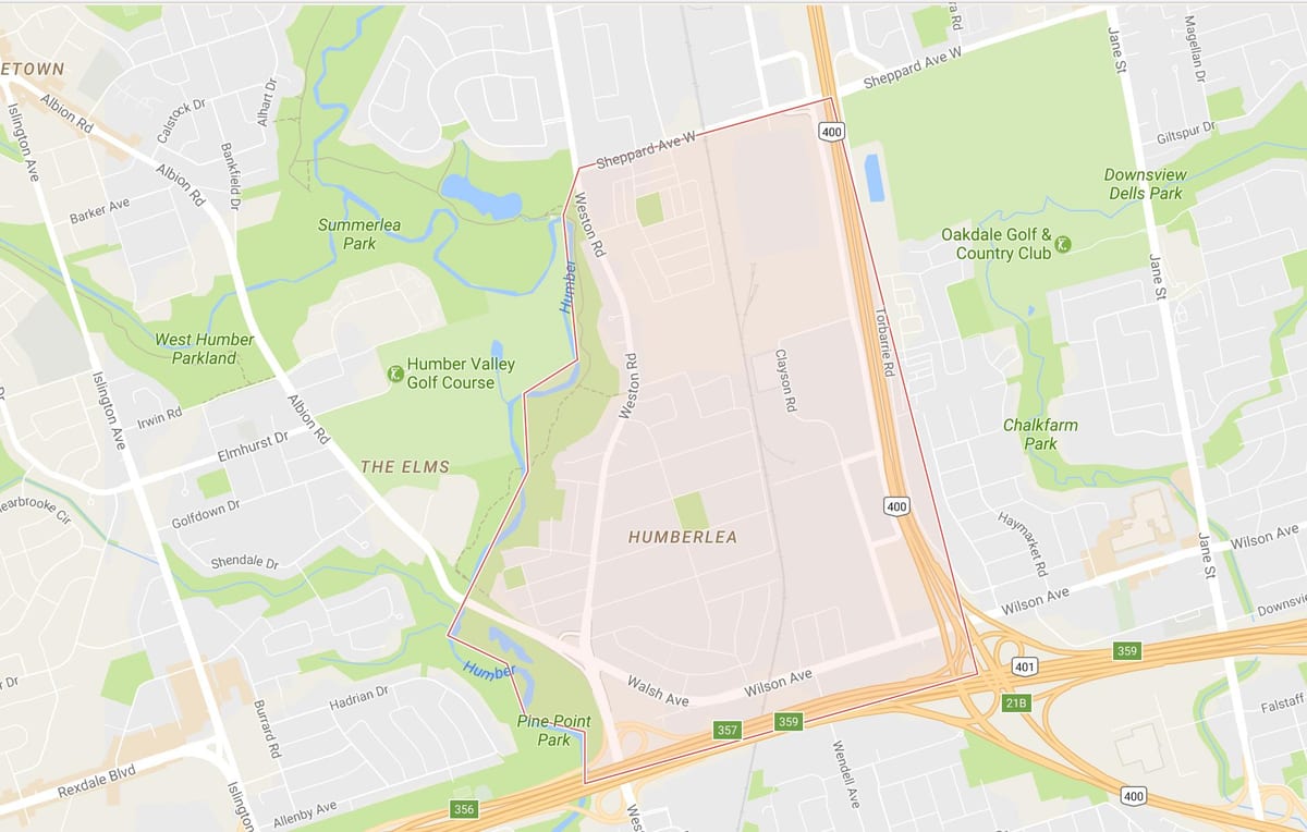 Mapa Пельмо Park – Humberlea dzielnicy Toronto