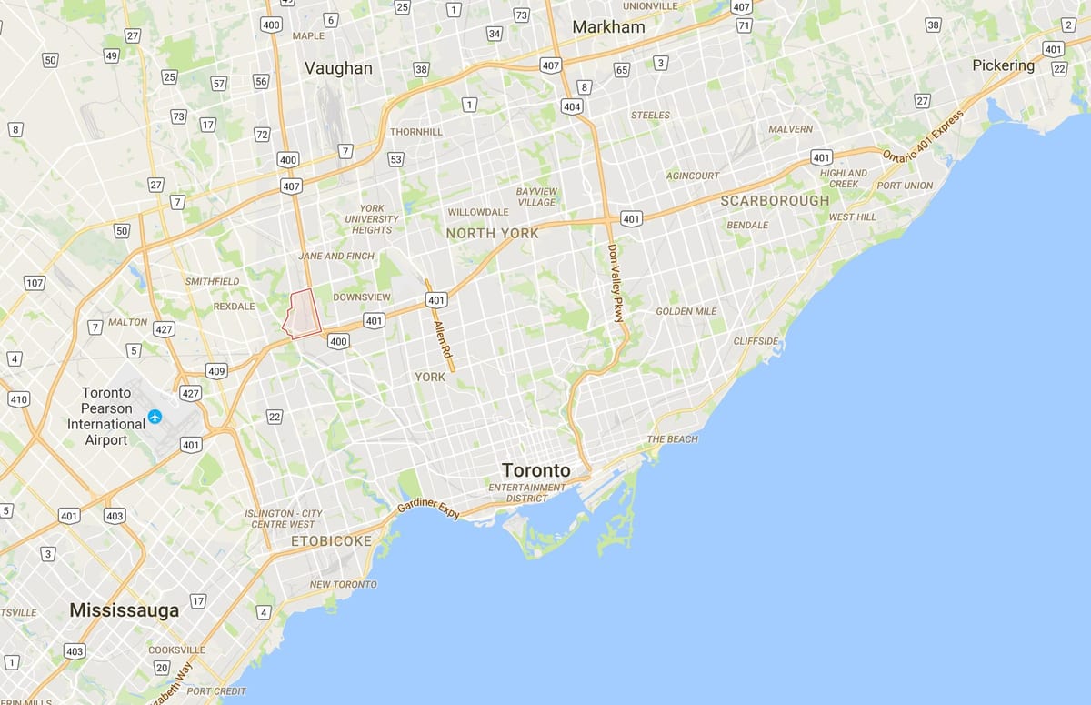 Mapa Пельмо Park – Humberlea dzielnica Toronto