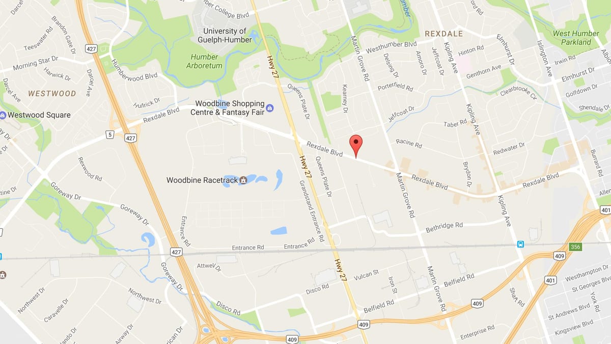 Mapa Рексдэйле bulwarze Toronto