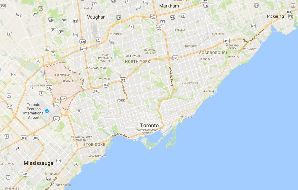 Mapa Рексдэйле dzielnica Toronto
