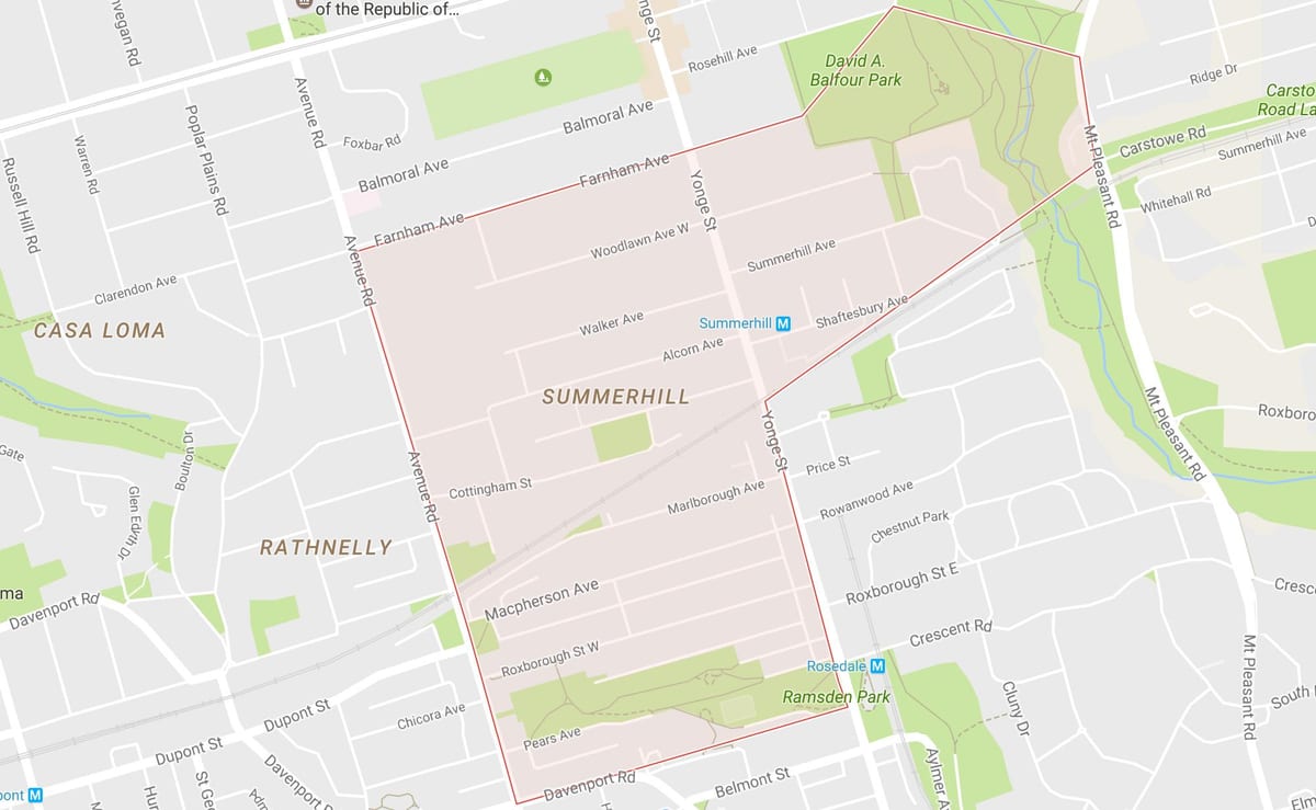Mapa Саммерхилл dzielnicy Toronto