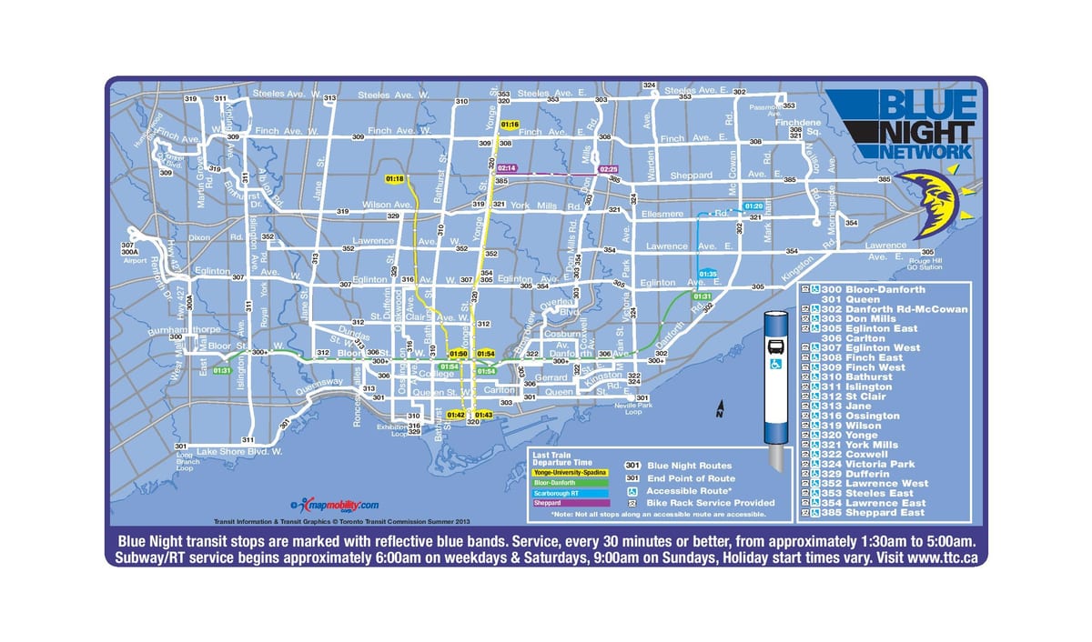 Mapa niebieskie noce sieci TTC 