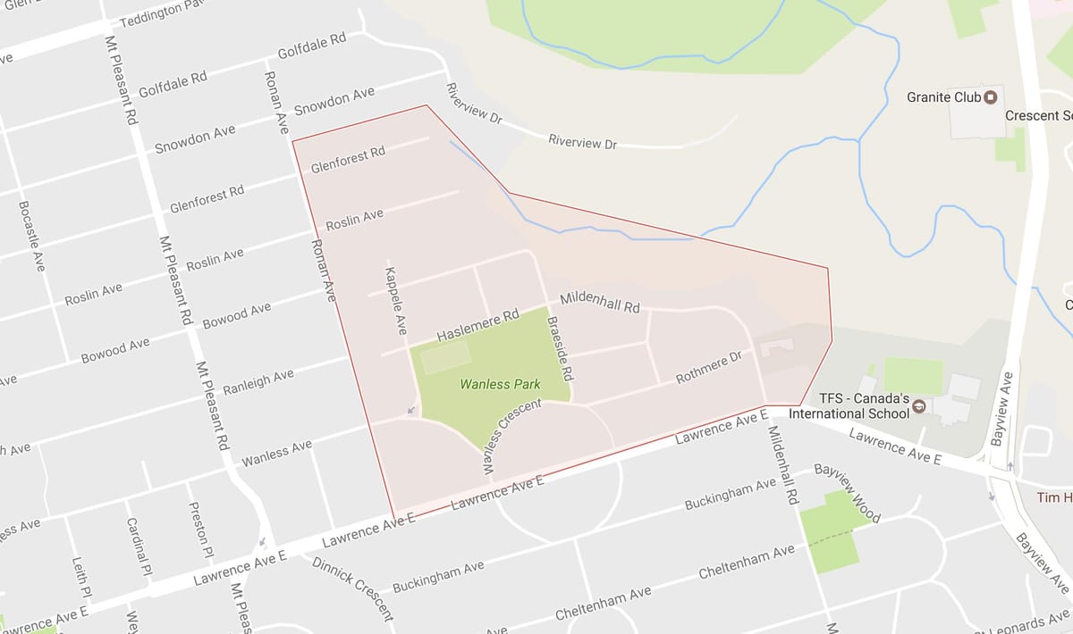 Mapa Уонлесс Park W Toronto