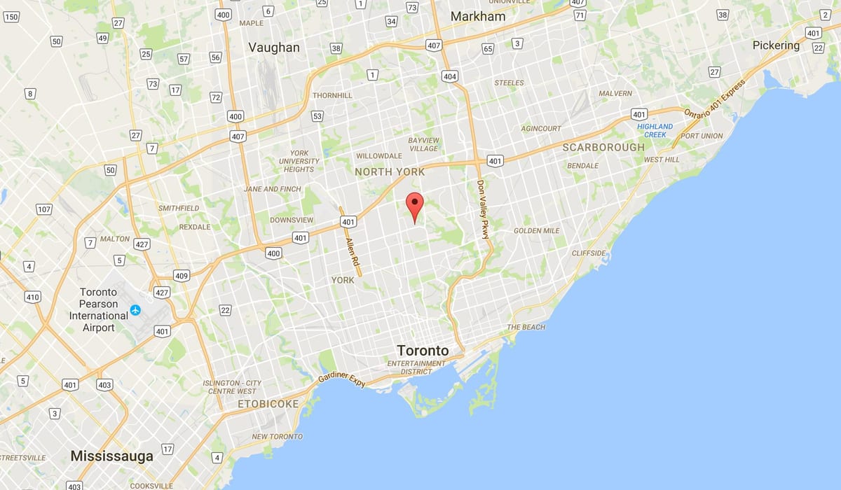 Mapa Уонлесс dzielnicy Toronto