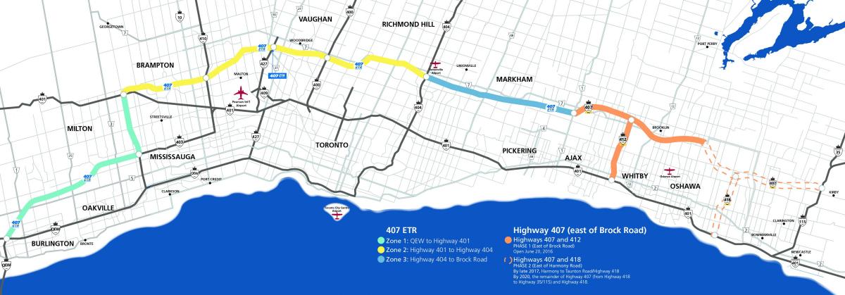 Mapa Toronto autostrady 407