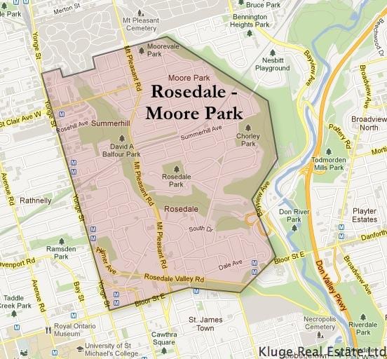 Mapa Rossdale Moore Park W Toronto