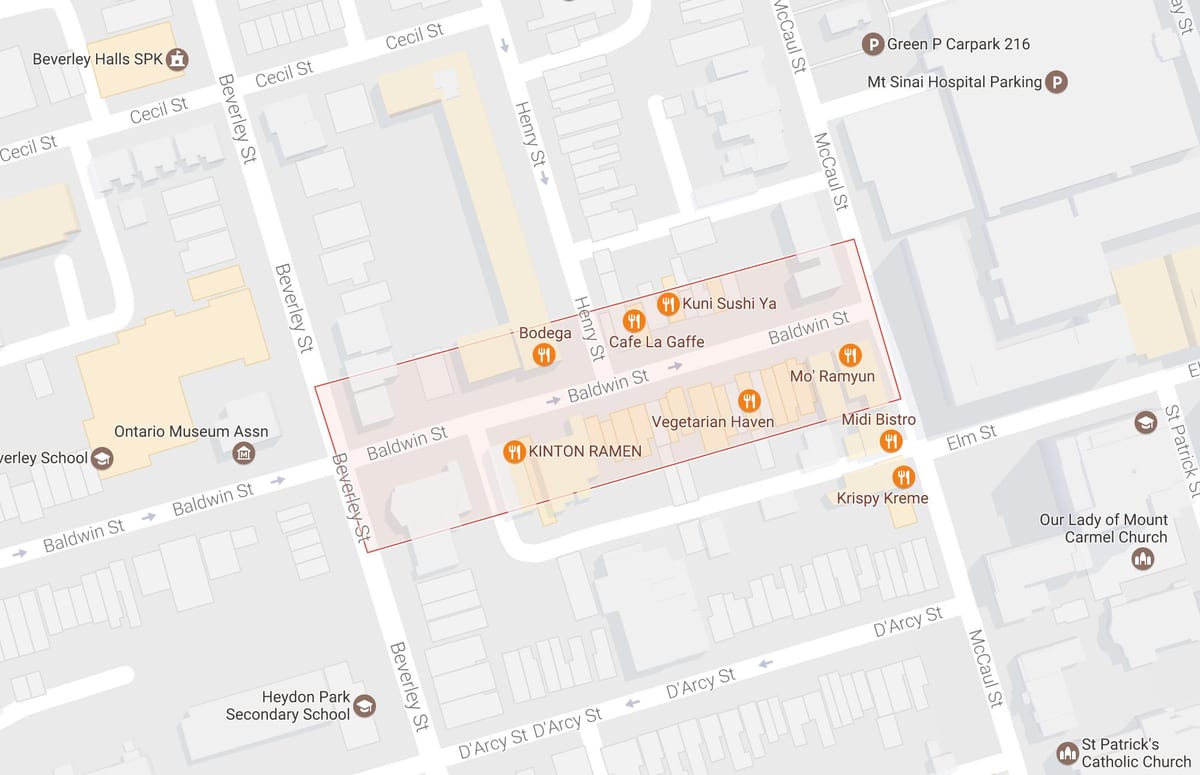 Mapa Baldwin wsi dzielnicy Toronto