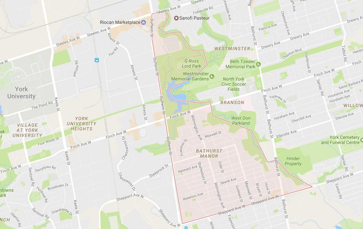 Mapa Bathurst okolicy Dwór Toronto