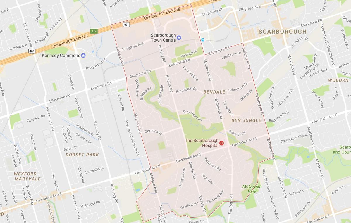 Mapa Bendale dzielnicy Toronto