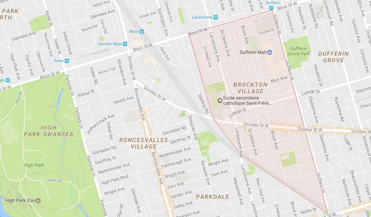 Mapa Brockton (massachusetts Village dzielnicy Toronto