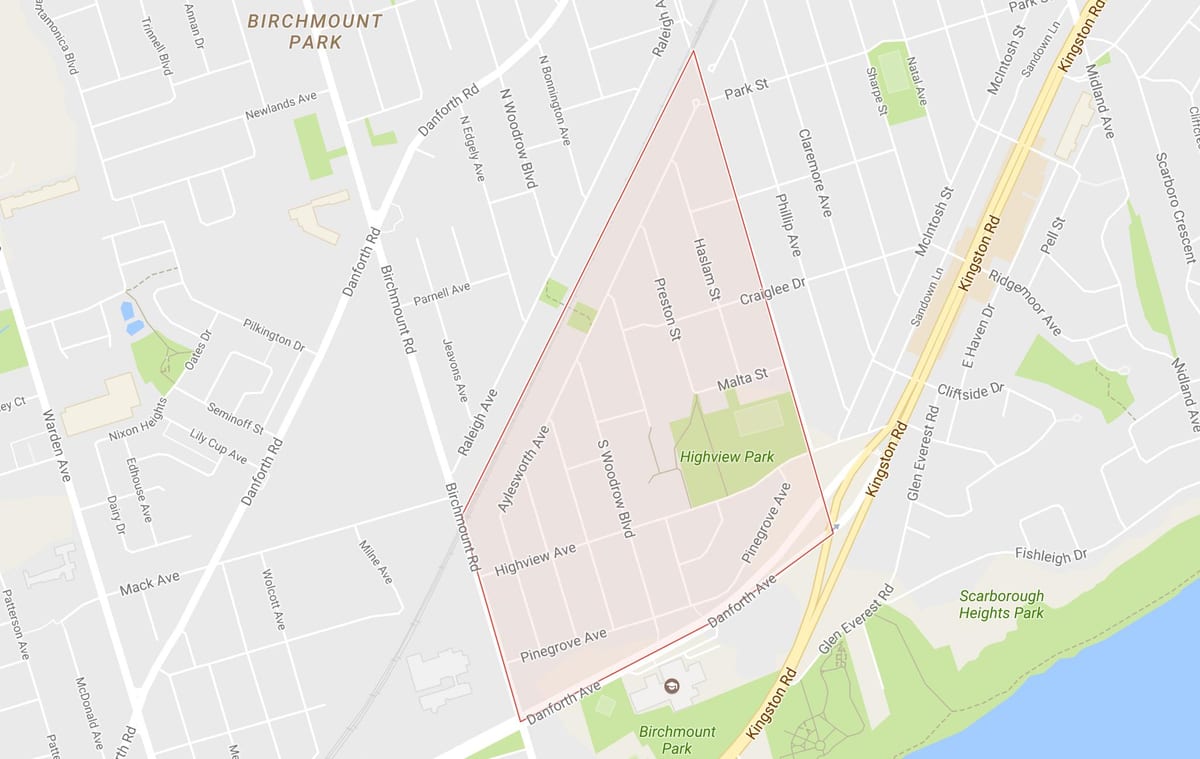 Mapa Brzoza skały wysokości okolicy Toronto