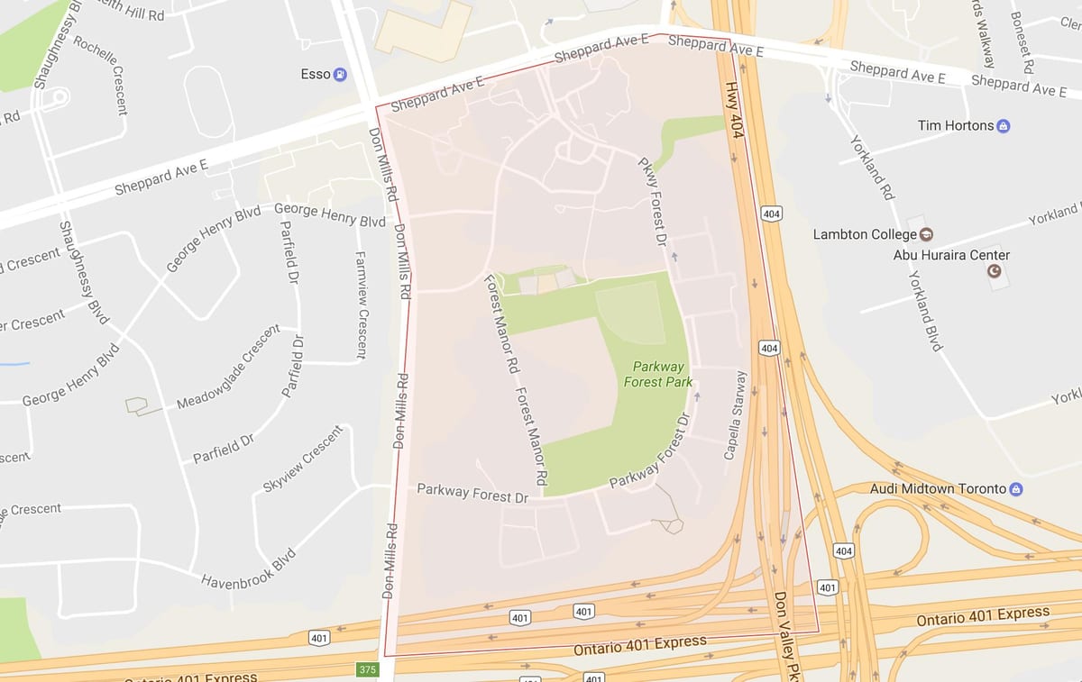 Mapę Bulwar Leśnej okolicy Toronto