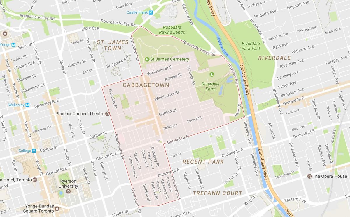 Mapa Cabbagetown dzielnicy Toronto