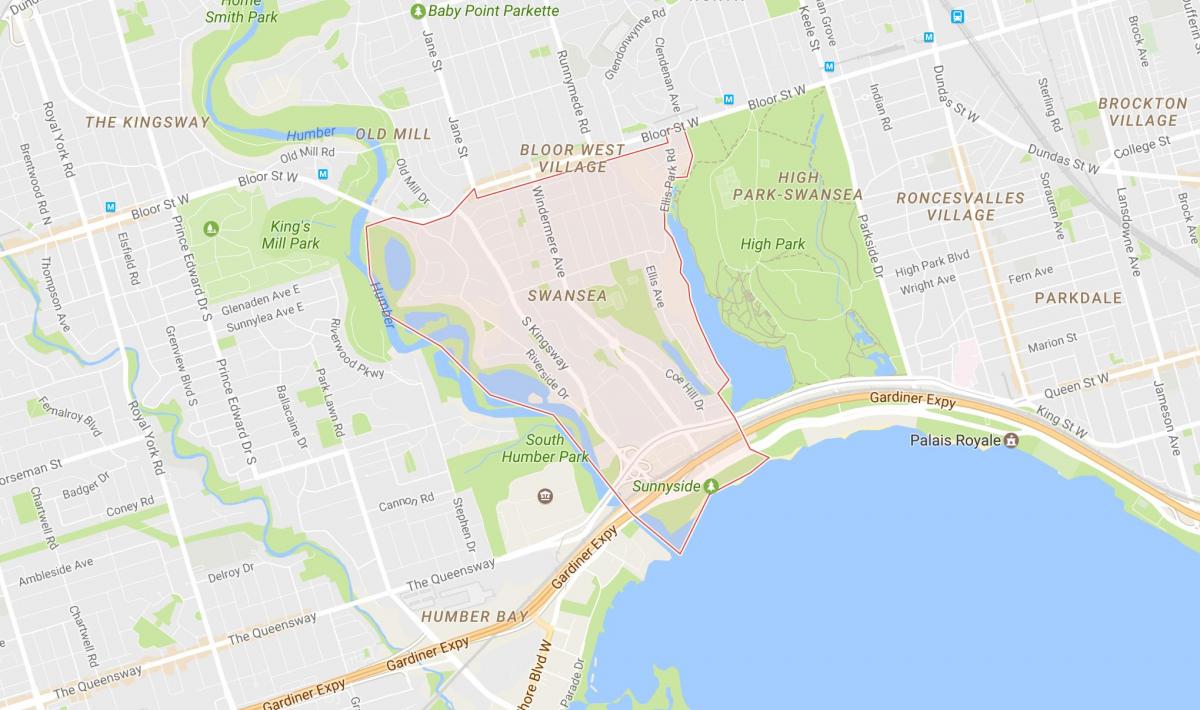 Mapa Swansea dzielnicy Toronto