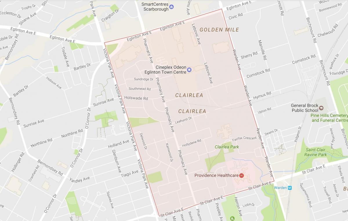 Mapa Clairlea dzielnicy Toronto