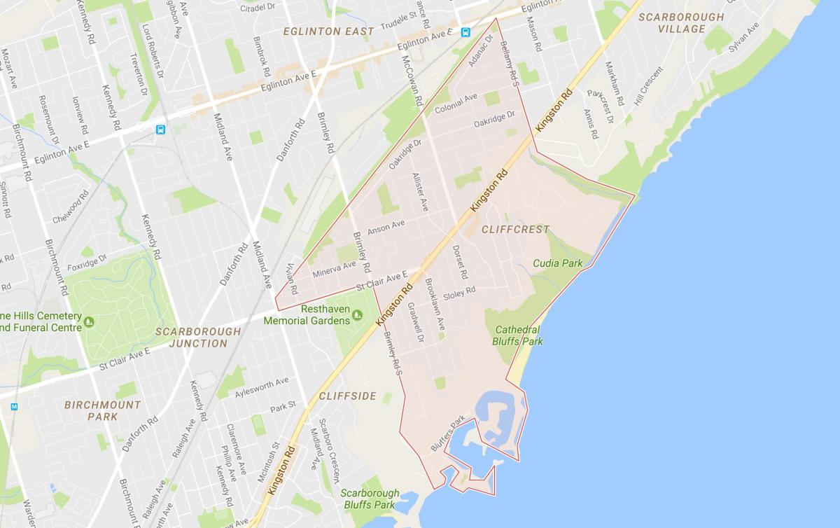 Mapa Cliffcrest dzielnicy Toronto