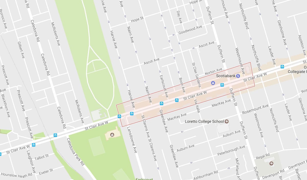 Mapa Corso Италиа dzielnicy Toronto