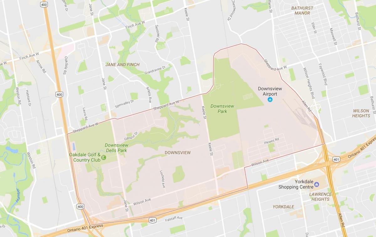 Mapa Downsview dzielnicy Toronto