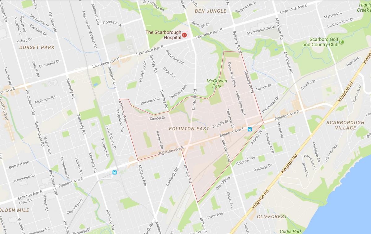 Mapa Eglinton Wschodniej dzielnicy Toronto