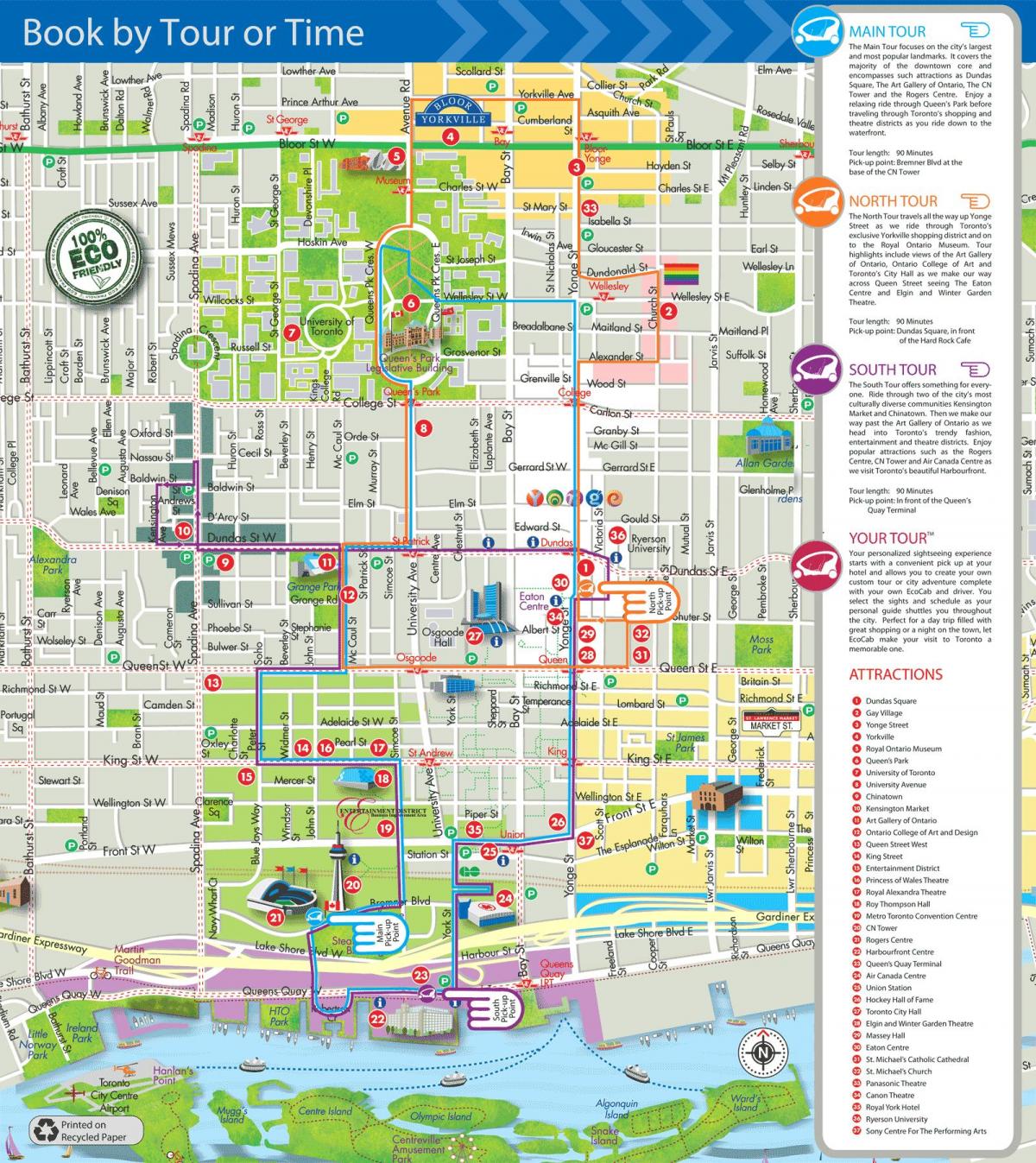 Mapa Eco-taxi wycieczki Toronto