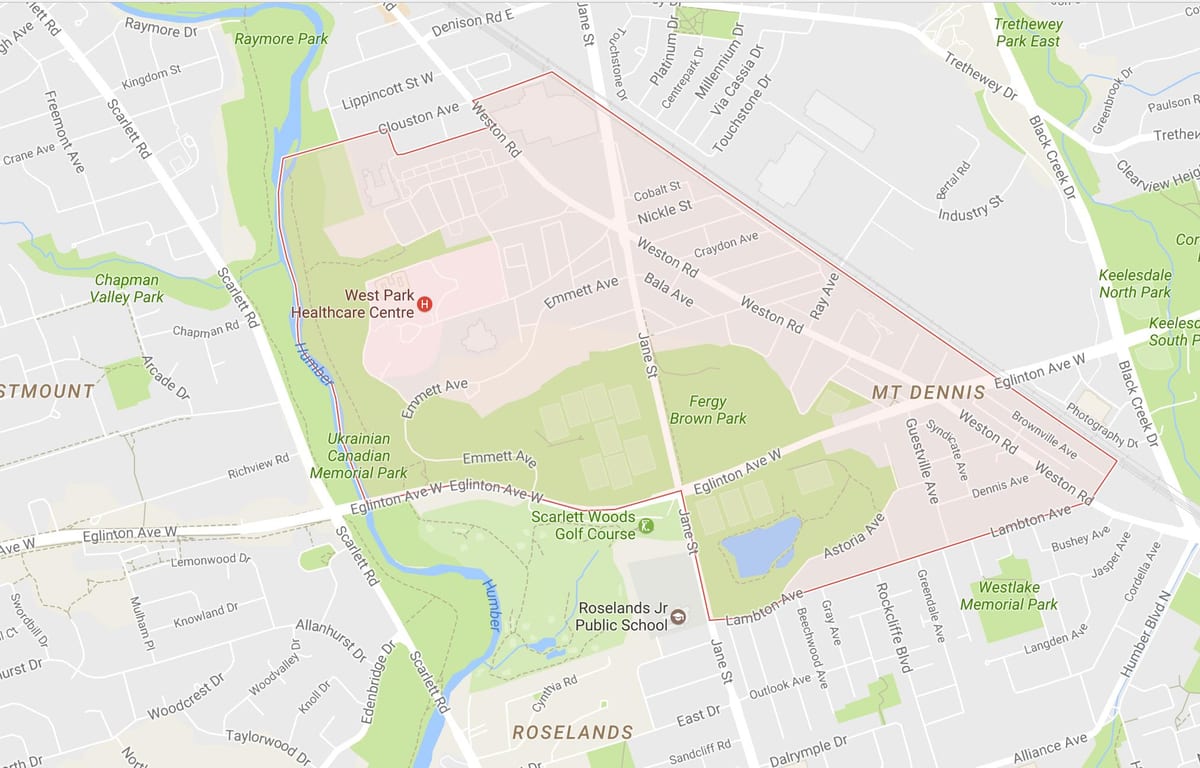 Mapa Góra Dennis dzielnicy Toronto
