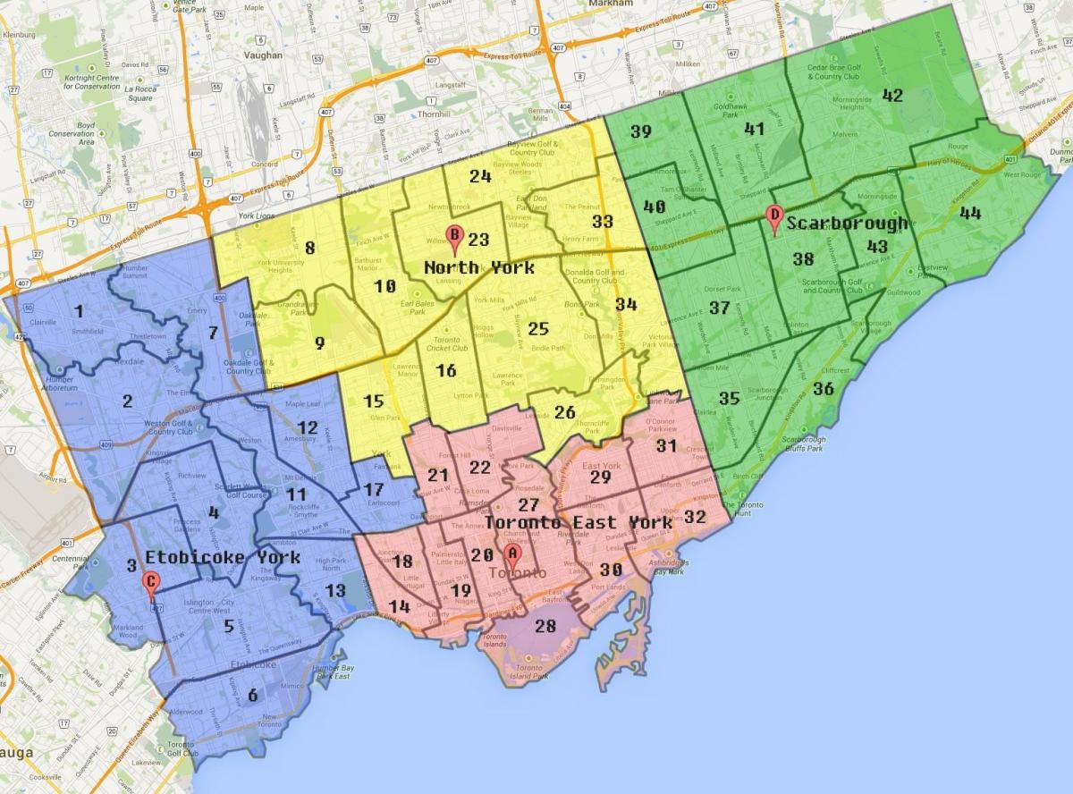 Mapa Toronto granicy miasta