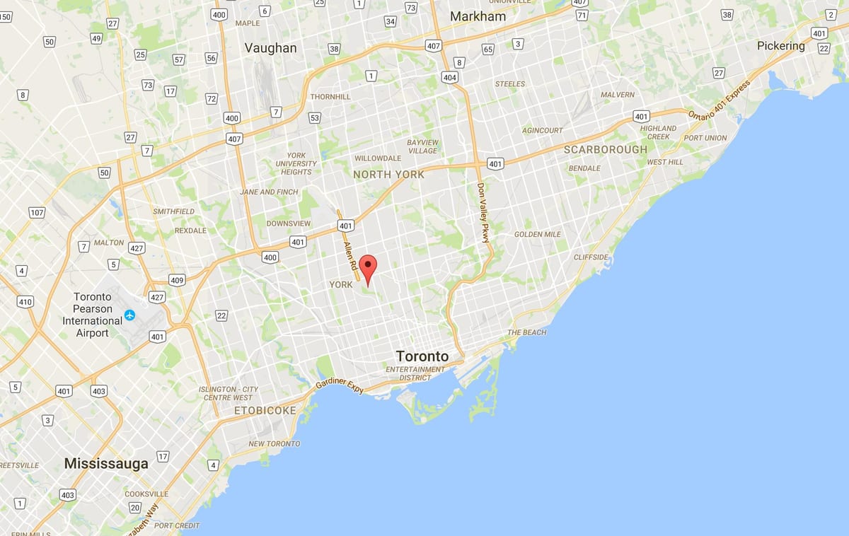 Mapa Hobie–Cedarvale dzielnica Toronto