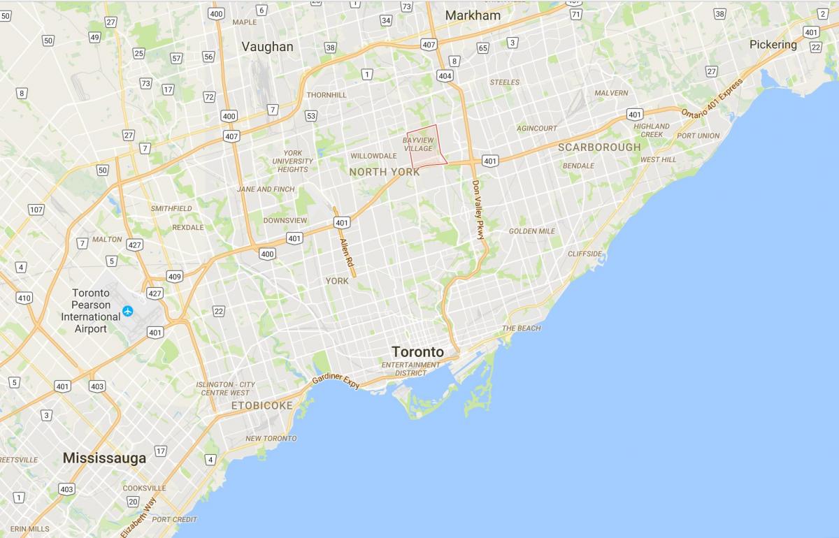 Mapa Bayview dzielnicy Toronto