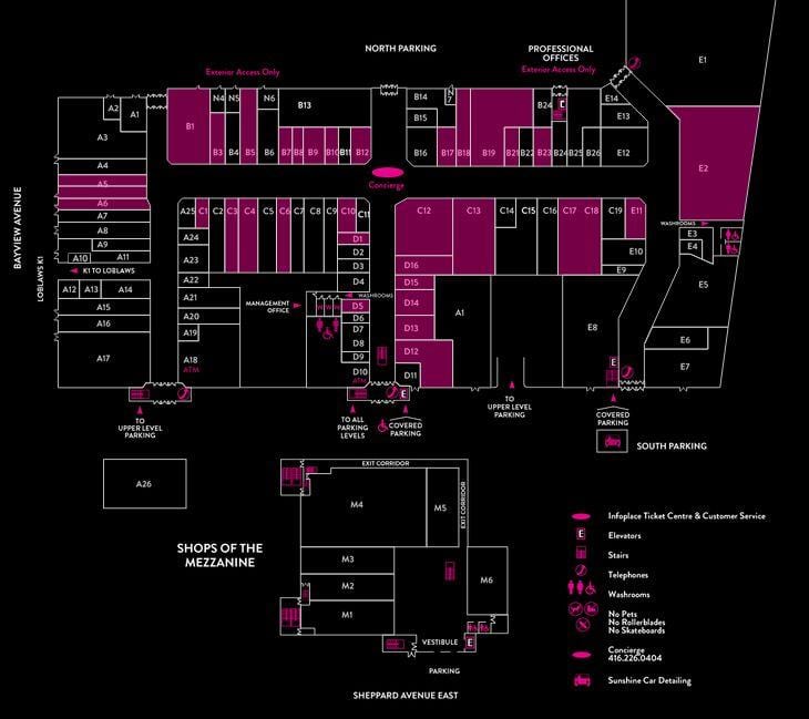 Mapa centrum handlowego ulic bayview 