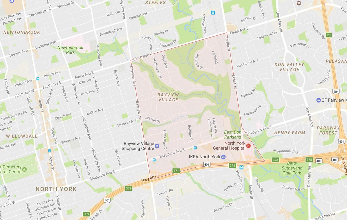 Mapa Bayview wsi dzielnicy Toronto