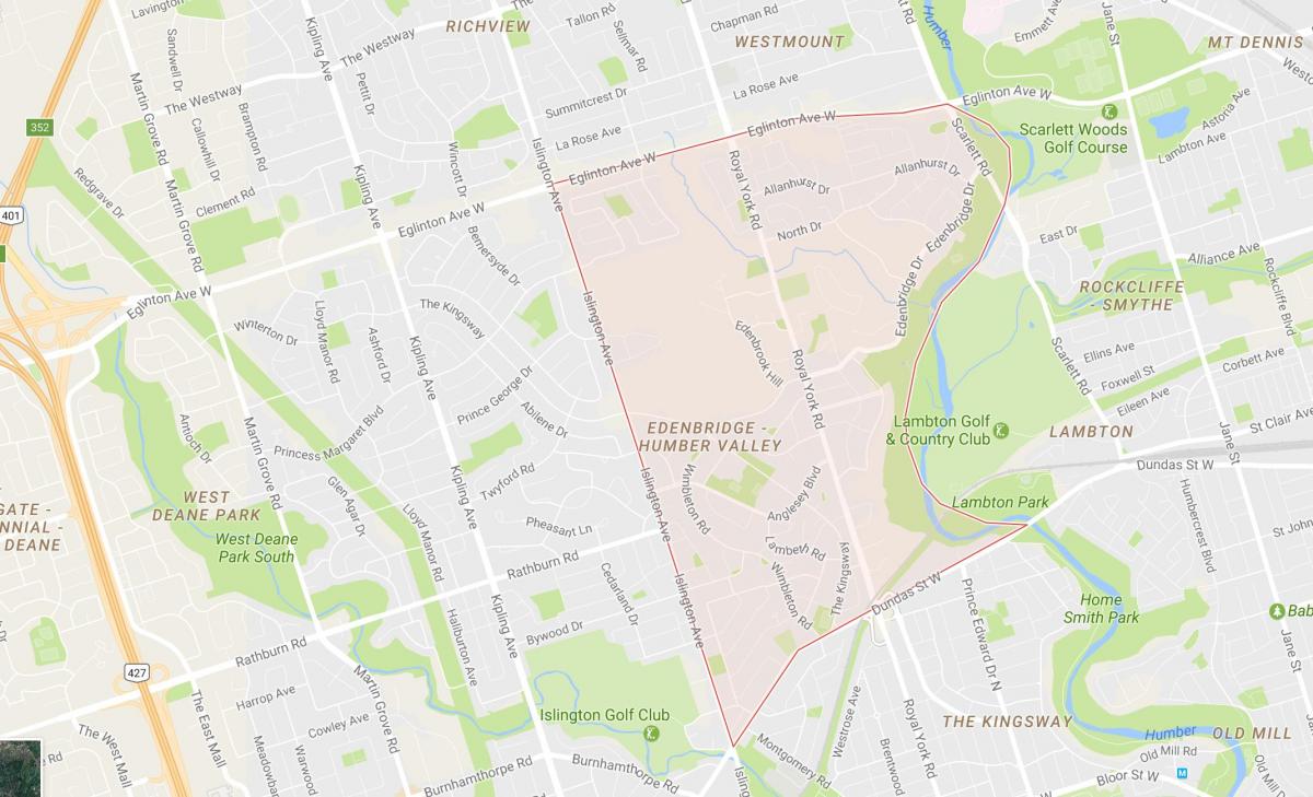 Mapa humber do atlantyku Valley Village dzielnicy Toronto