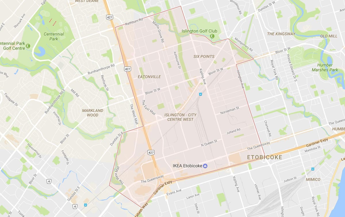 Mapa Londynu-centrum Zachodniej części dzielnicy Toronto