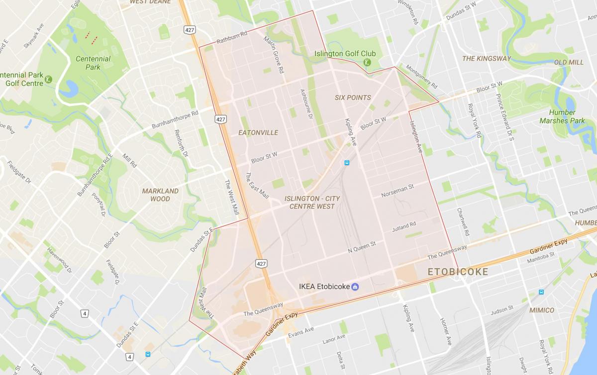 Mapa Londynu-centrum Zachodniej części dzielnicy Toronto