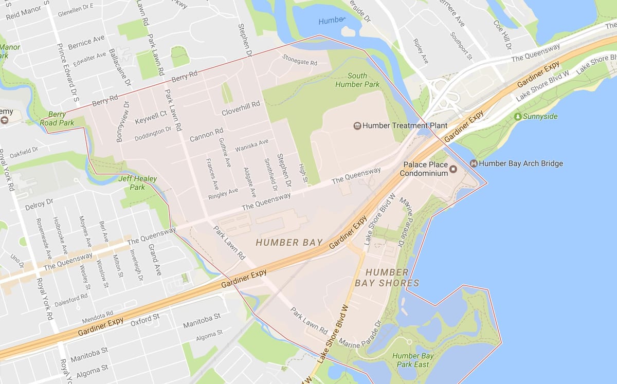Mapę w stonegate-Queensway dzielnicy Toronto