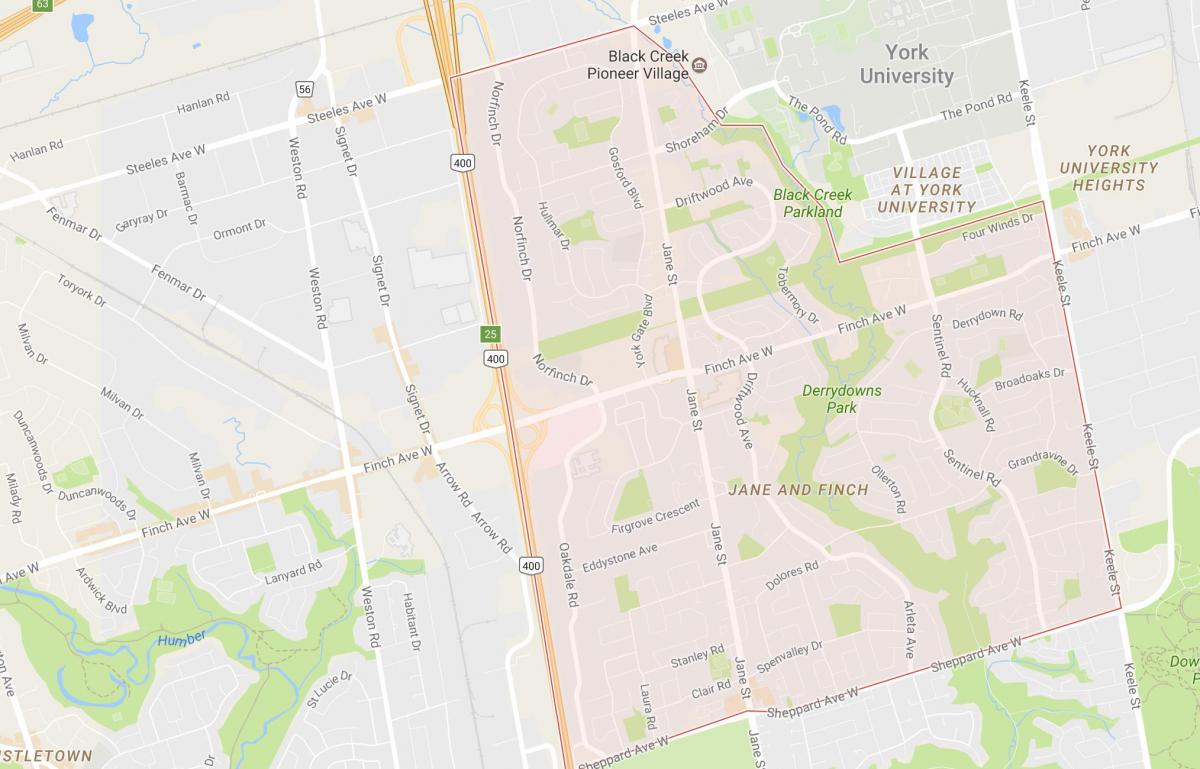 Mapa Jane i Finch dzielnicy Toronto
