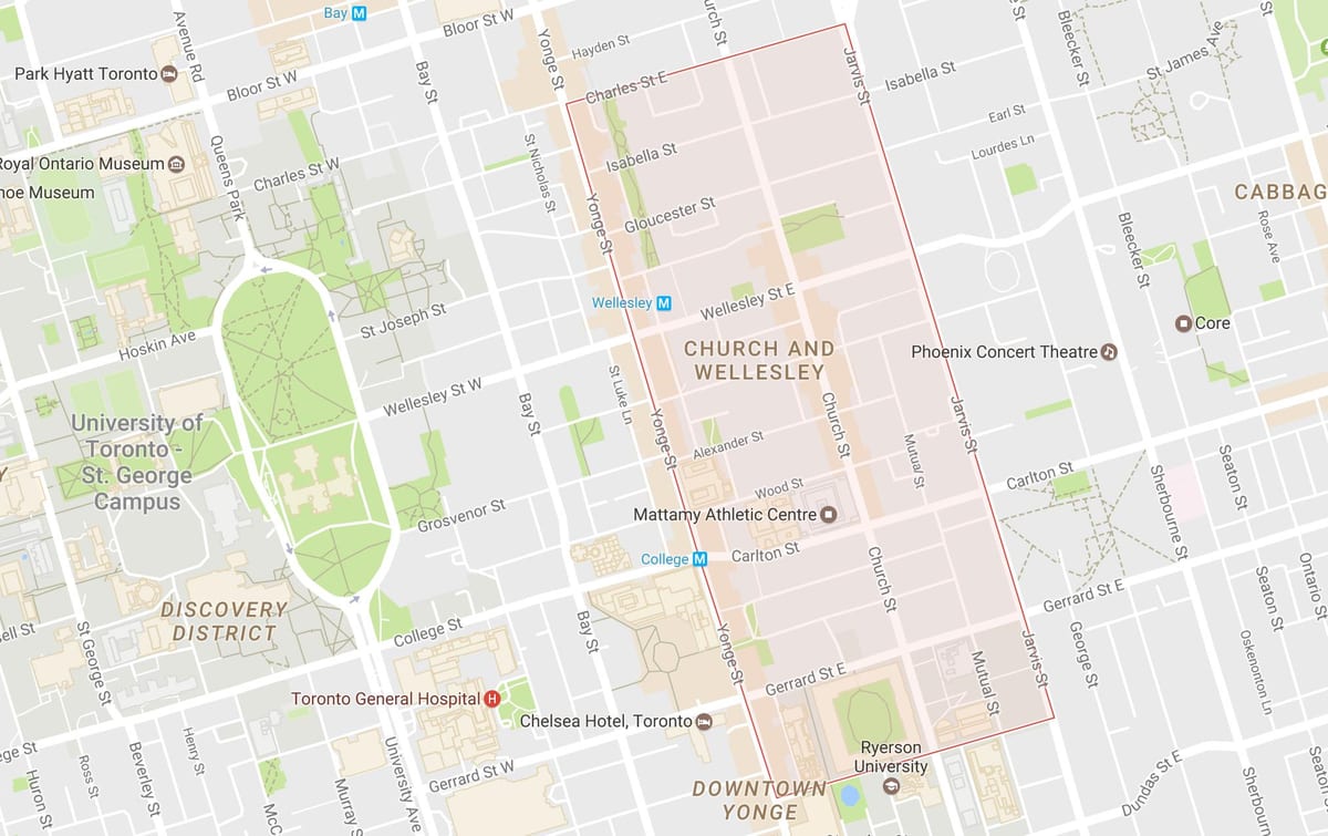 Mapa Kościół i Уэллсли dzielnicy Toronto