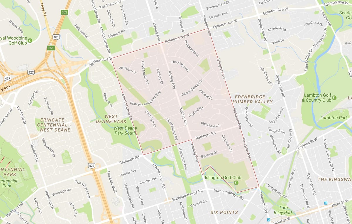 Mapa Księżniczka dzielnicy ogrody Toronto