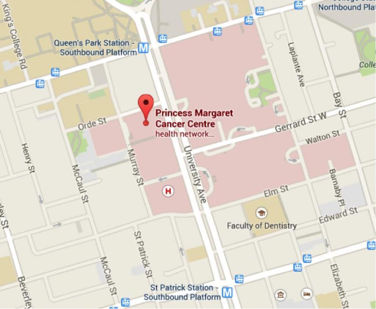 Mapa Księżniczka Margaret cancer Center w Toronto