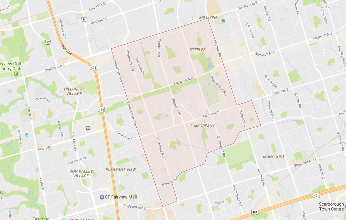 Mapa L Amoreaux dzielnicy Toronto