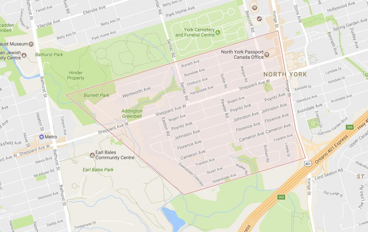 Mapa Lansing dzielnicy Toronto