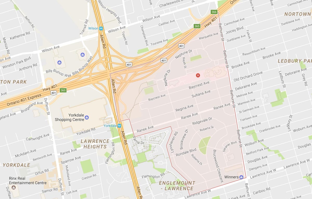 Mapa Lawrence okolicy dworu Toronto