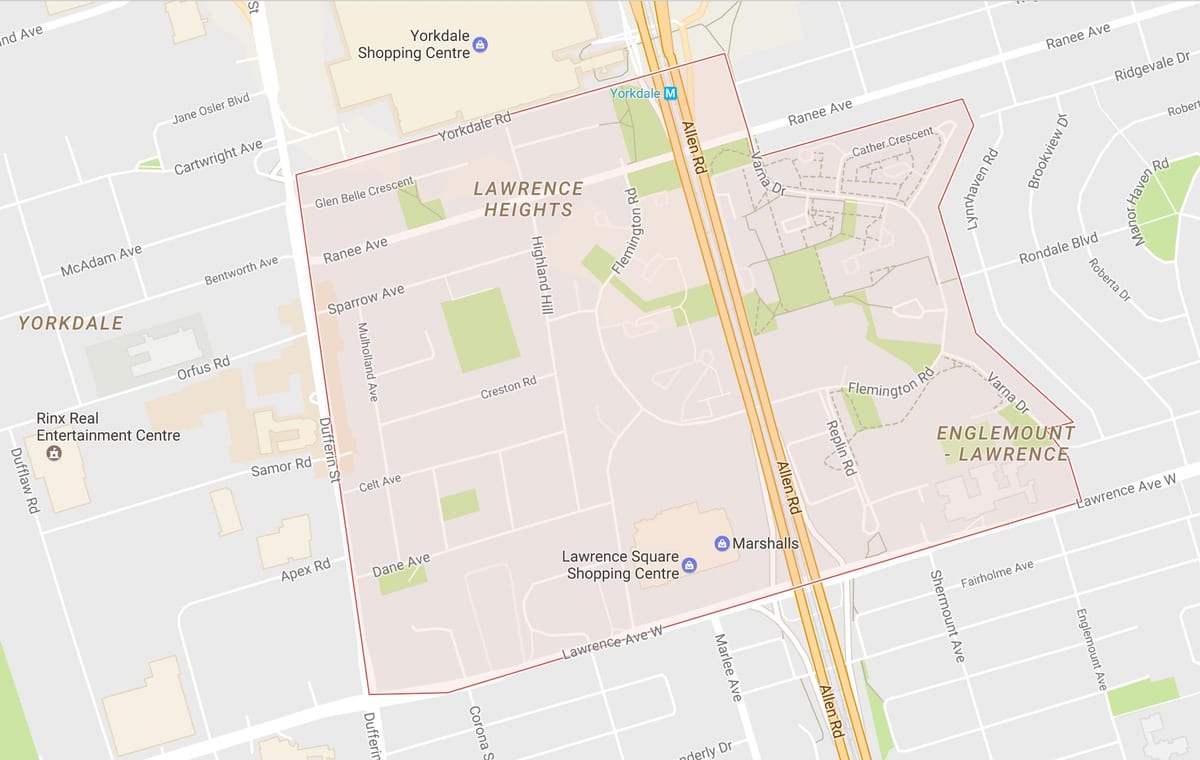 Mapa Lawrence wysokości okolicy Toronto