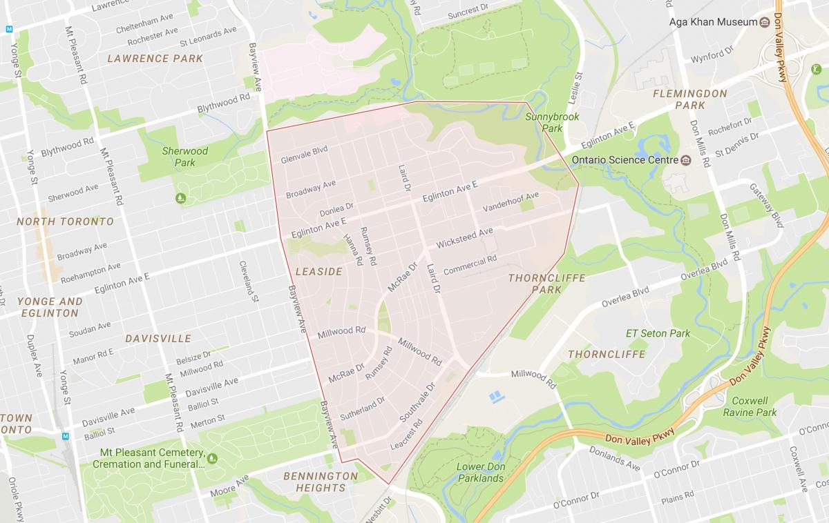 Mapa Leaside dzielnicy Toronto