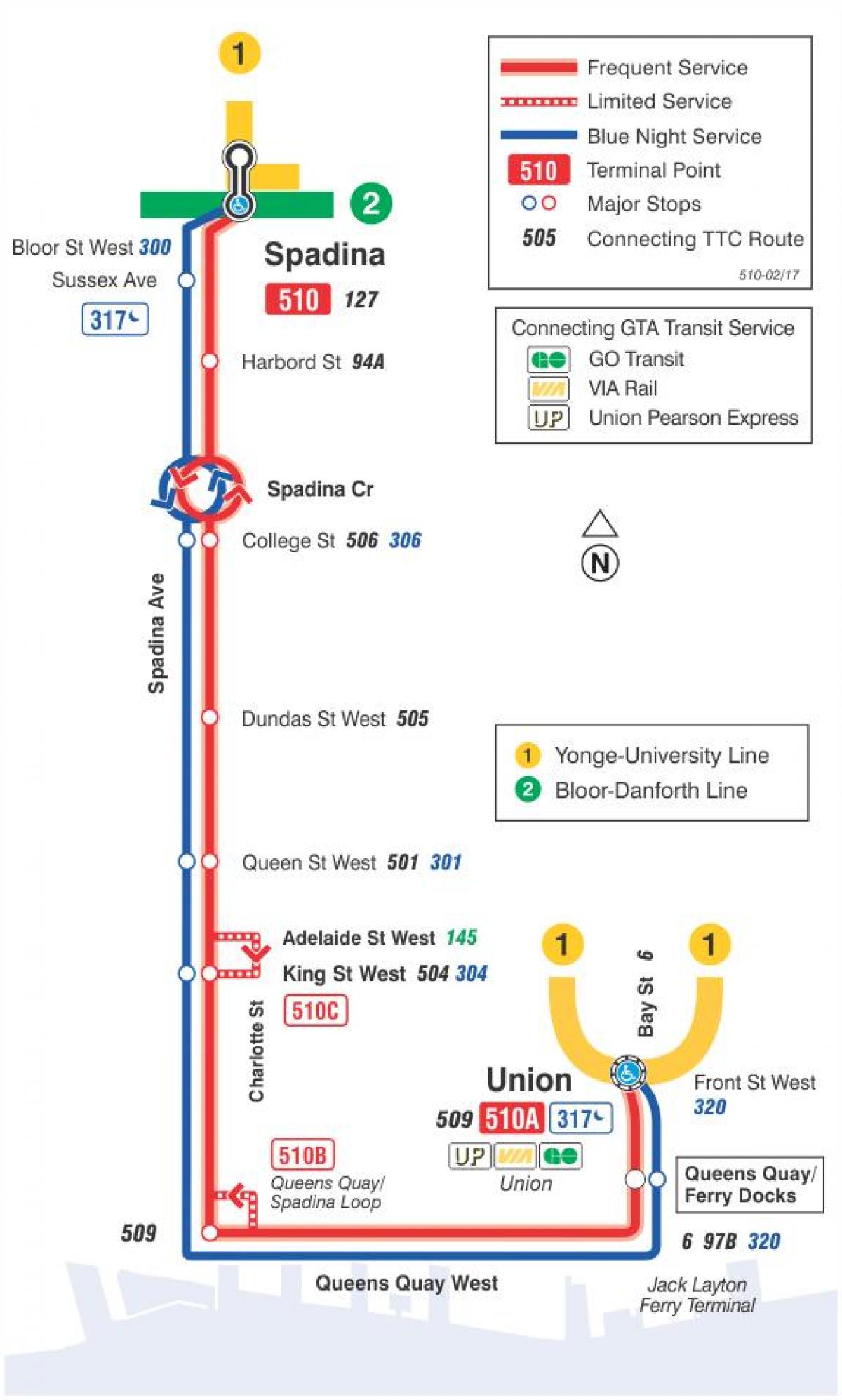 Mapa tramwajową linię 510 Spadina