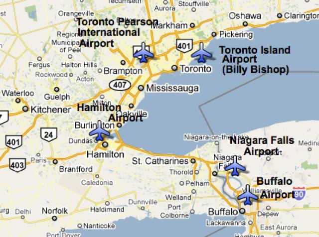 Mapa lotniska w pobliżu Toronto