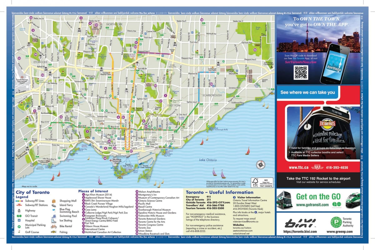Mapa turystyczna w Toronto