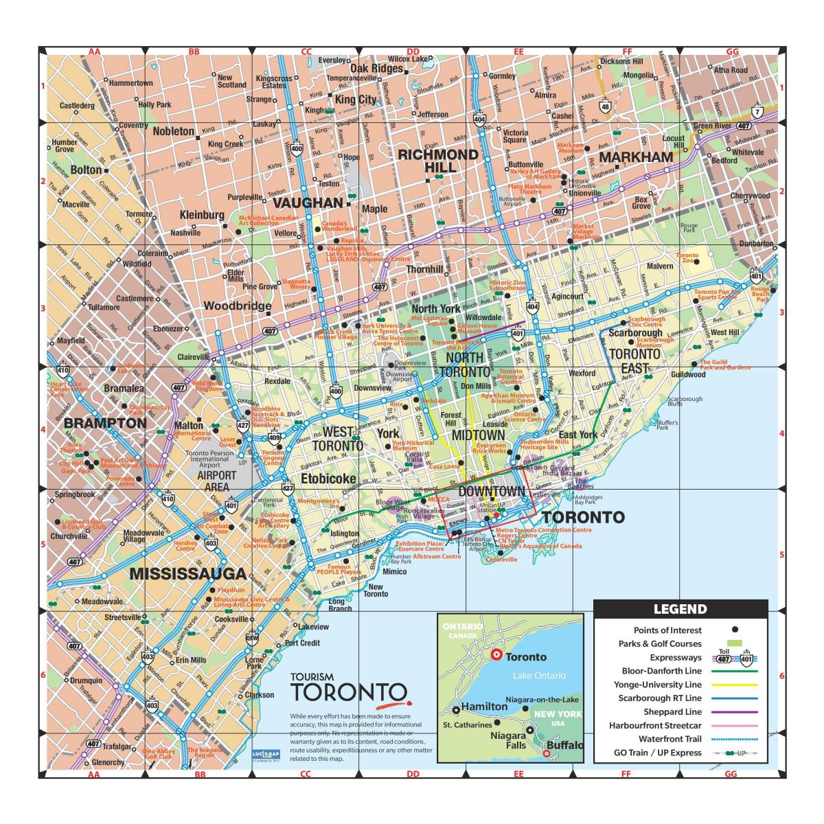 Mapa turystyczna w Toronto